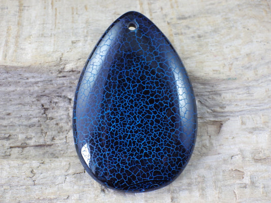 Blue & Black Dragons Vein Agate Teardrop Pendant 50x20mm A3