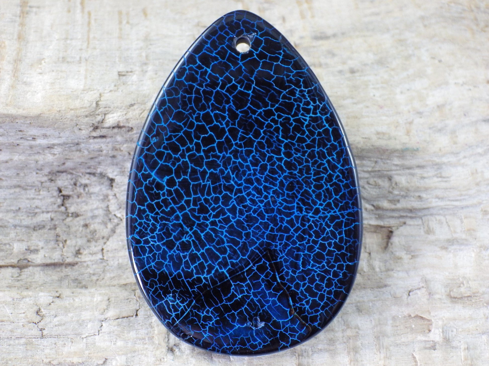 Blue & Black Dragons Vein Agate Teardrop Pendant 50x20mm A3