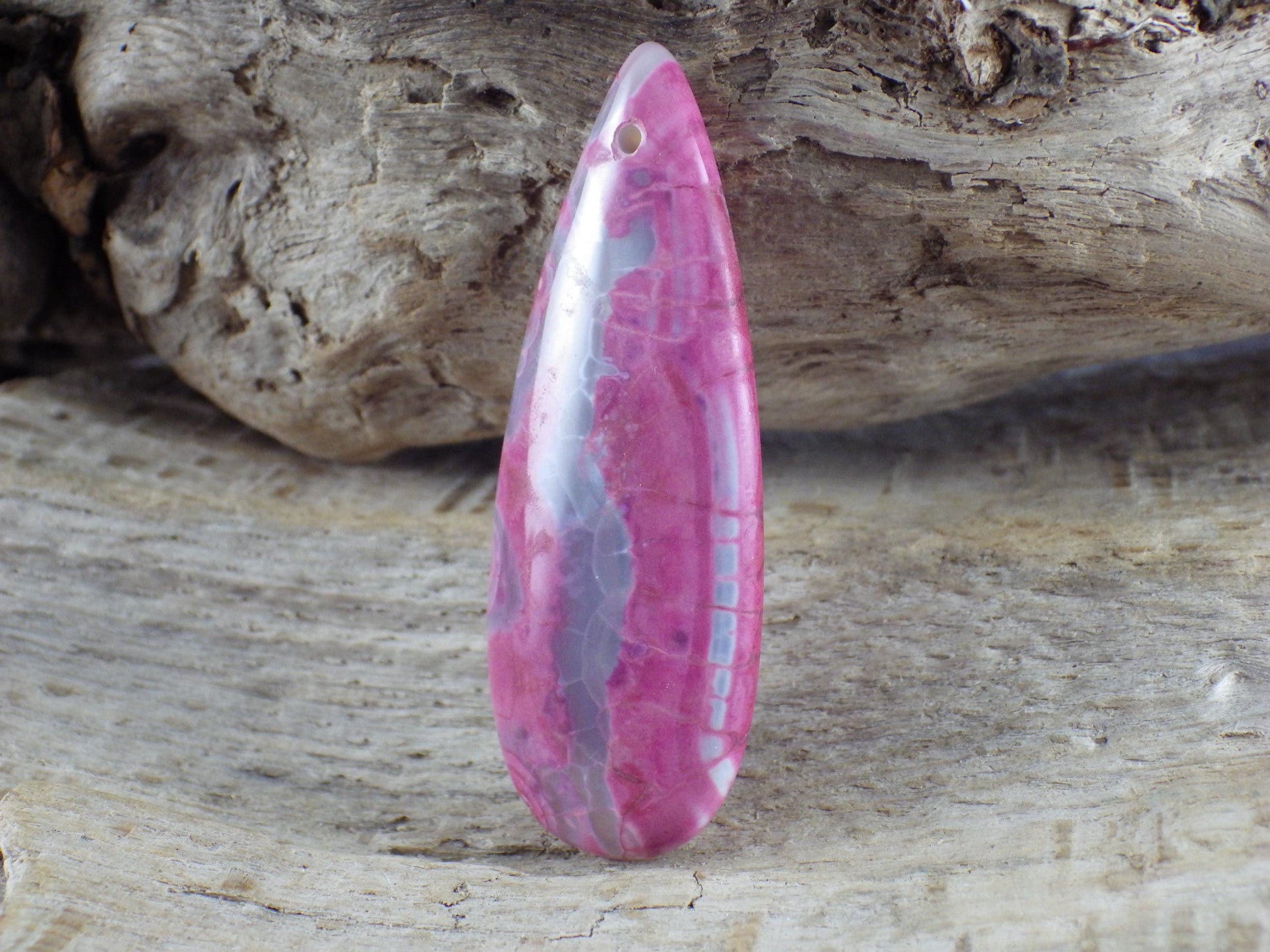 Pink Dragons Vein Agate Teardrop Pendant #02