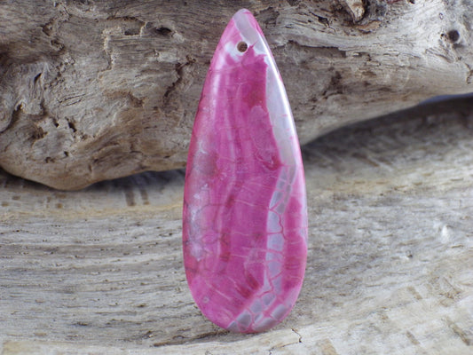 Pink Dragons Vein Agate Teardrop Pendant #02