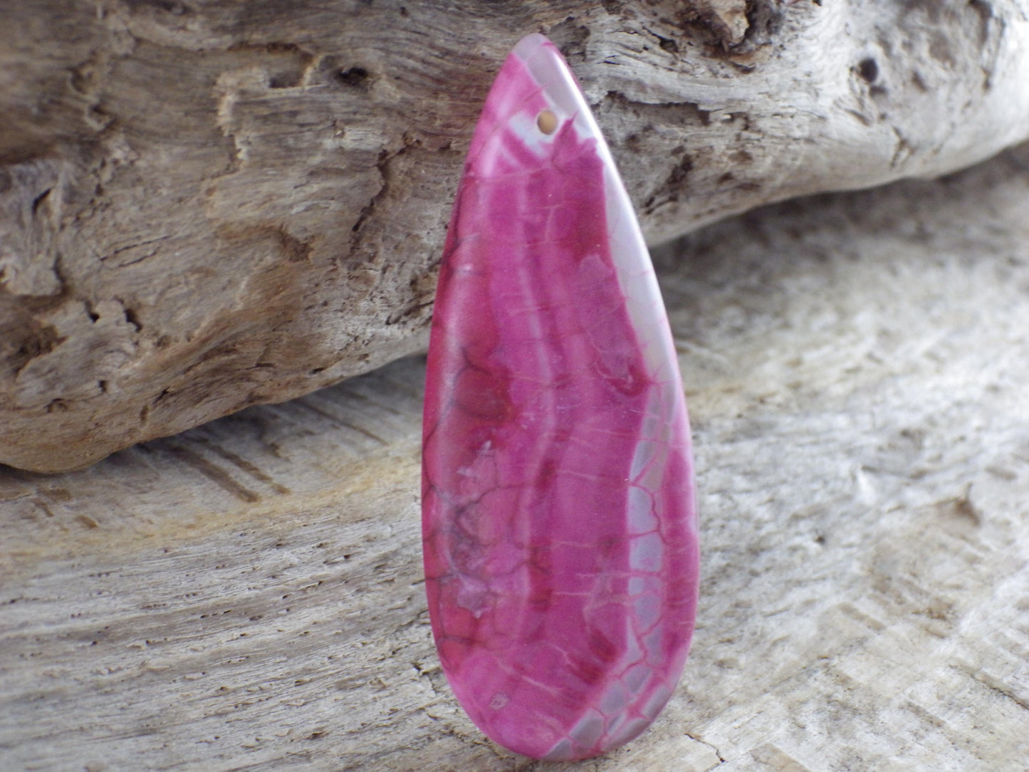 Pink Dragons Vein Agate Teardrop Pendant #02
