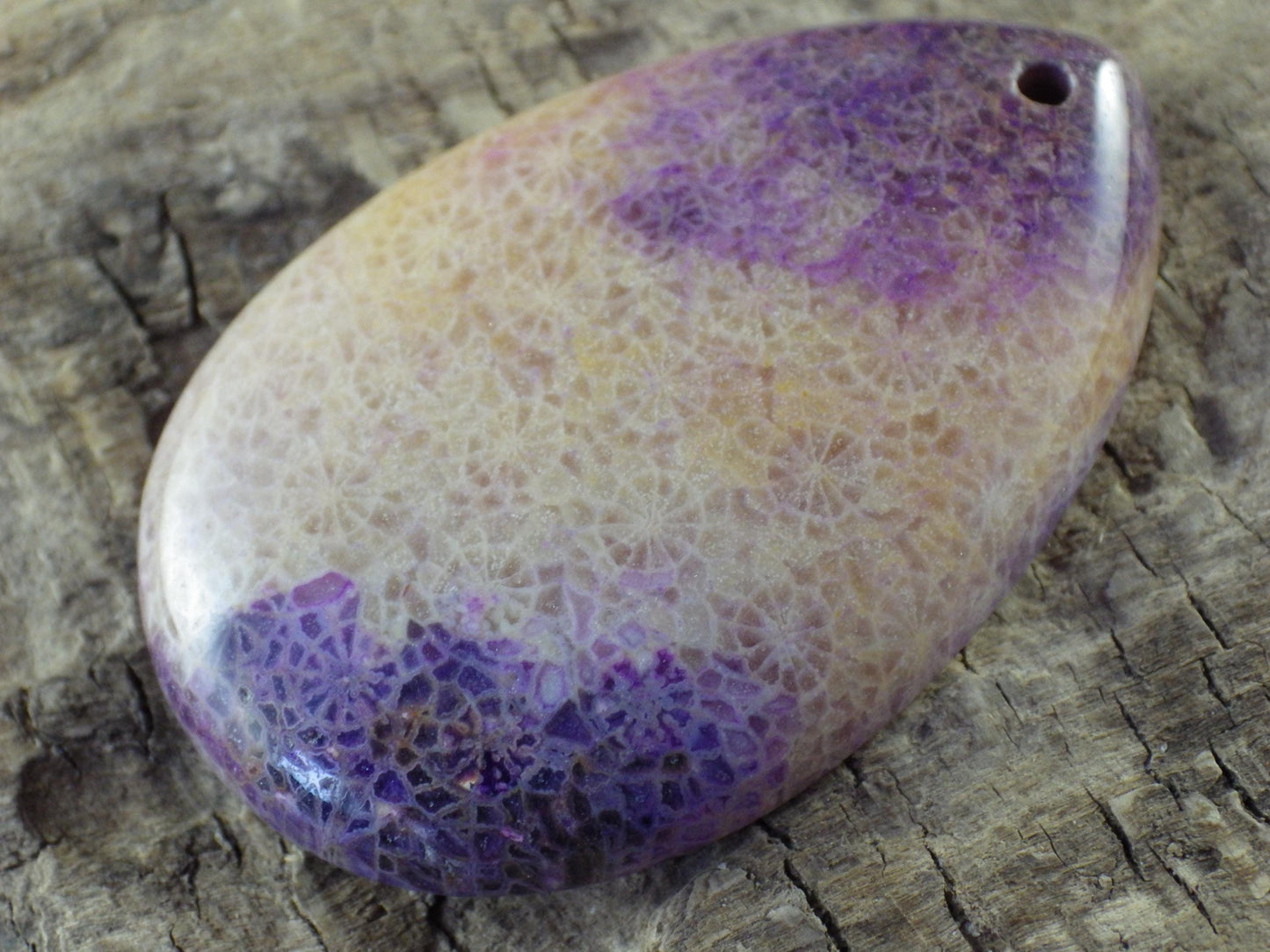 Purple Fossil Coral Teardrop Pendant 48x31mm, Semi Precious Gemstone, Statement Pendant, Flat Back Loose Stone, Jewellery Making Supplies J3