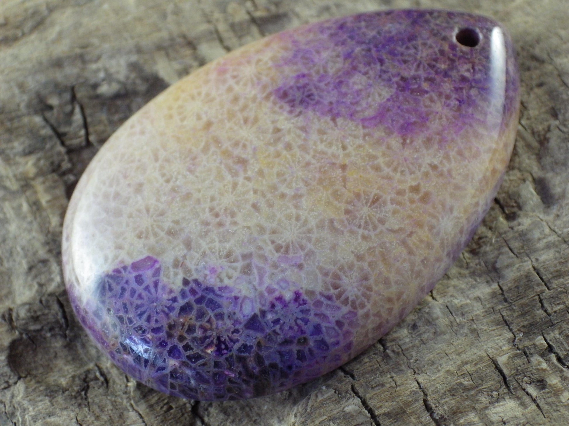 Purple Fossil Coral Teardrop Pendant 48x31mm, Semi Precious Gemstone, Statement Pendant, Flat Back Loose Stone, Jewellery Making Supplies J3