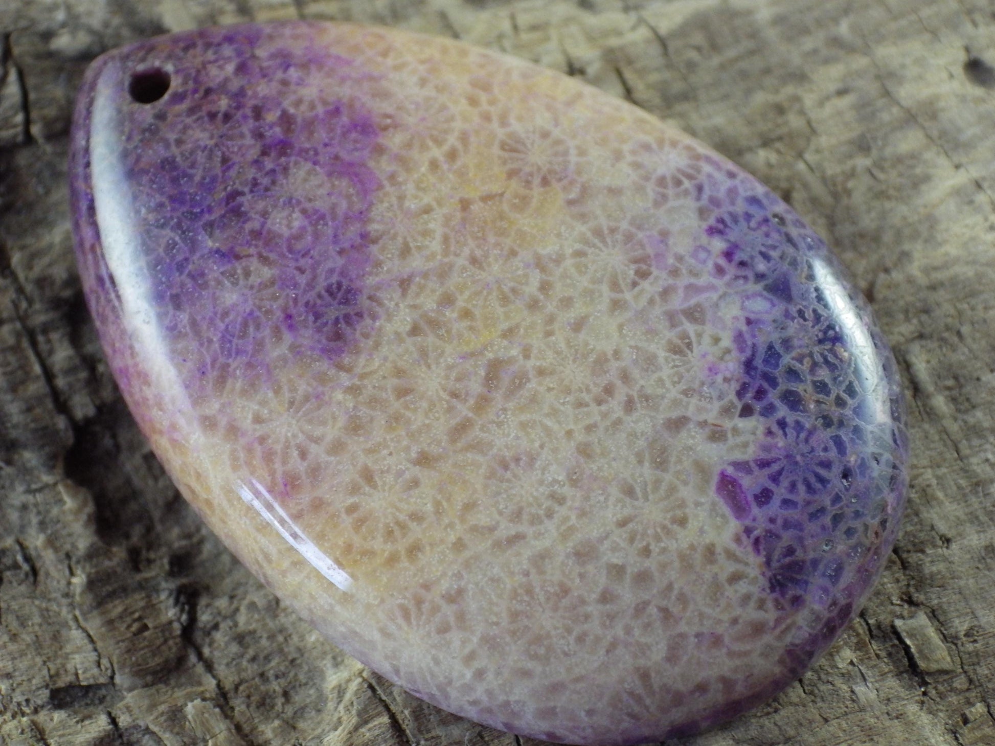 Purple Fossil Coral Teardrop Pendant 48x31mm, Semi Precious Gemstone, Statement Pendant, Flat Back Loose Stone, Jewellery Making Supplies J3