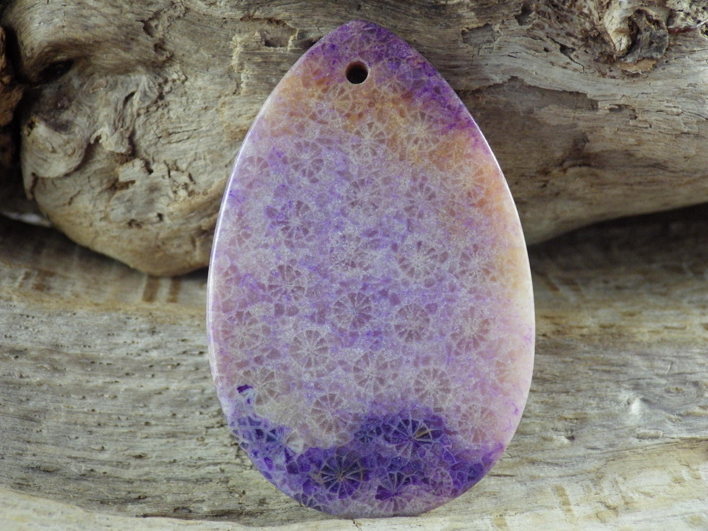 Purple Fossil Coral Teardrop Pendant 48x31mm, Semi Precious Gemstone, Statement Pendant, Flat Back Loose Stone, Jewellery Making Supplies J3
