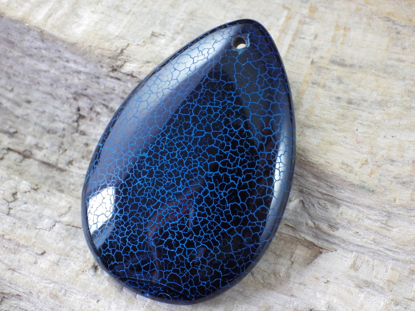 Blue & Black Dragons Vein Agate Teardrop Pendant 50x20mm A3
