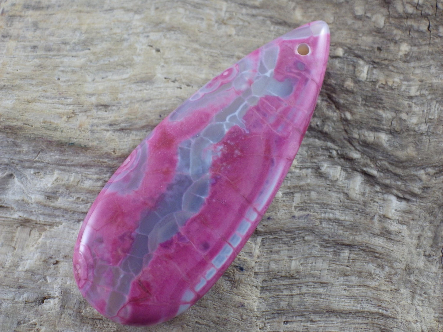 Pink Dragons Vein Agate Teardrop Pendant #02
