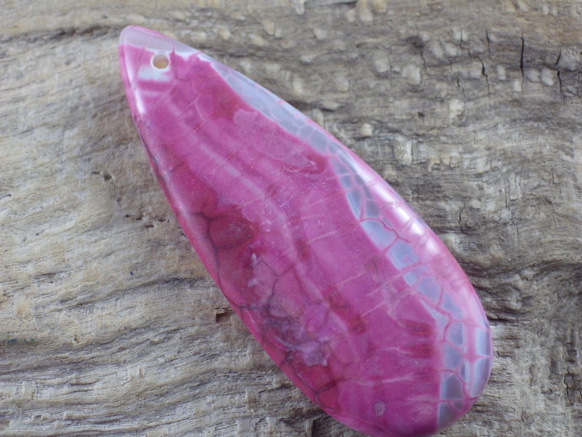 Pink Dragons Vein Agate Teardrop Pendant #02