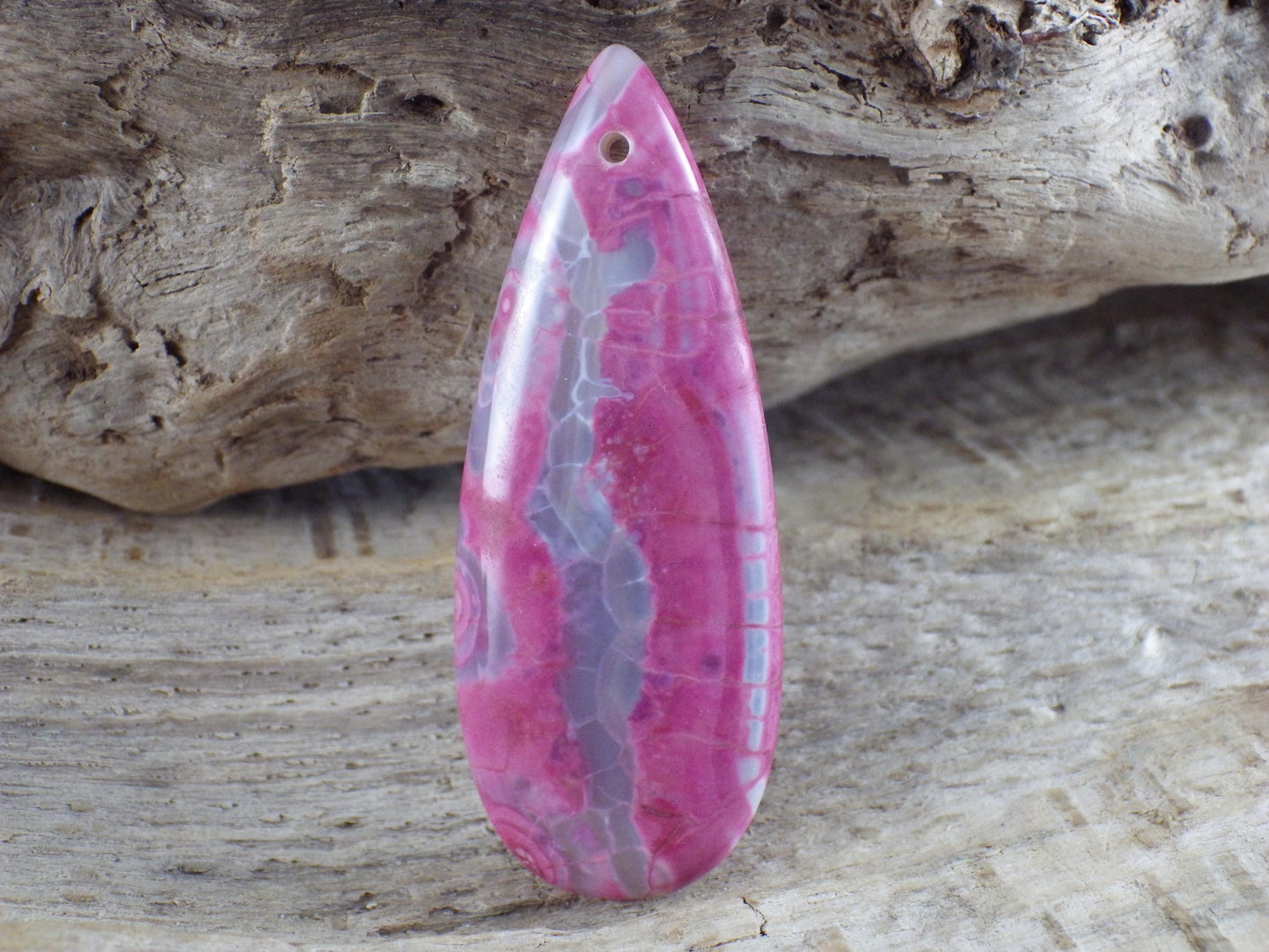 Pink Dragons Vein Agate Teardrop Pendant #02