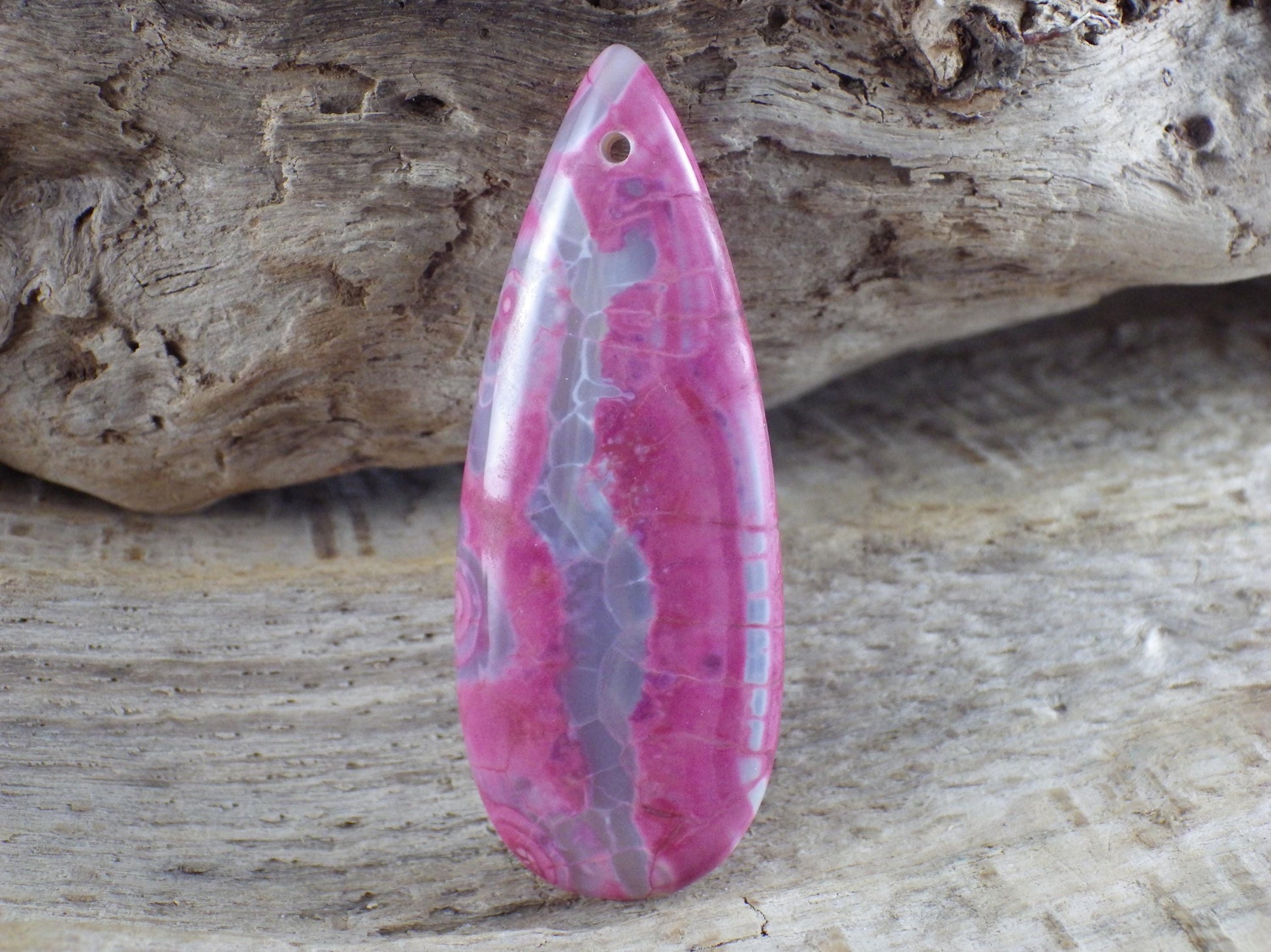 Pink Dragons Vein Agate Teardrop Pendant #02