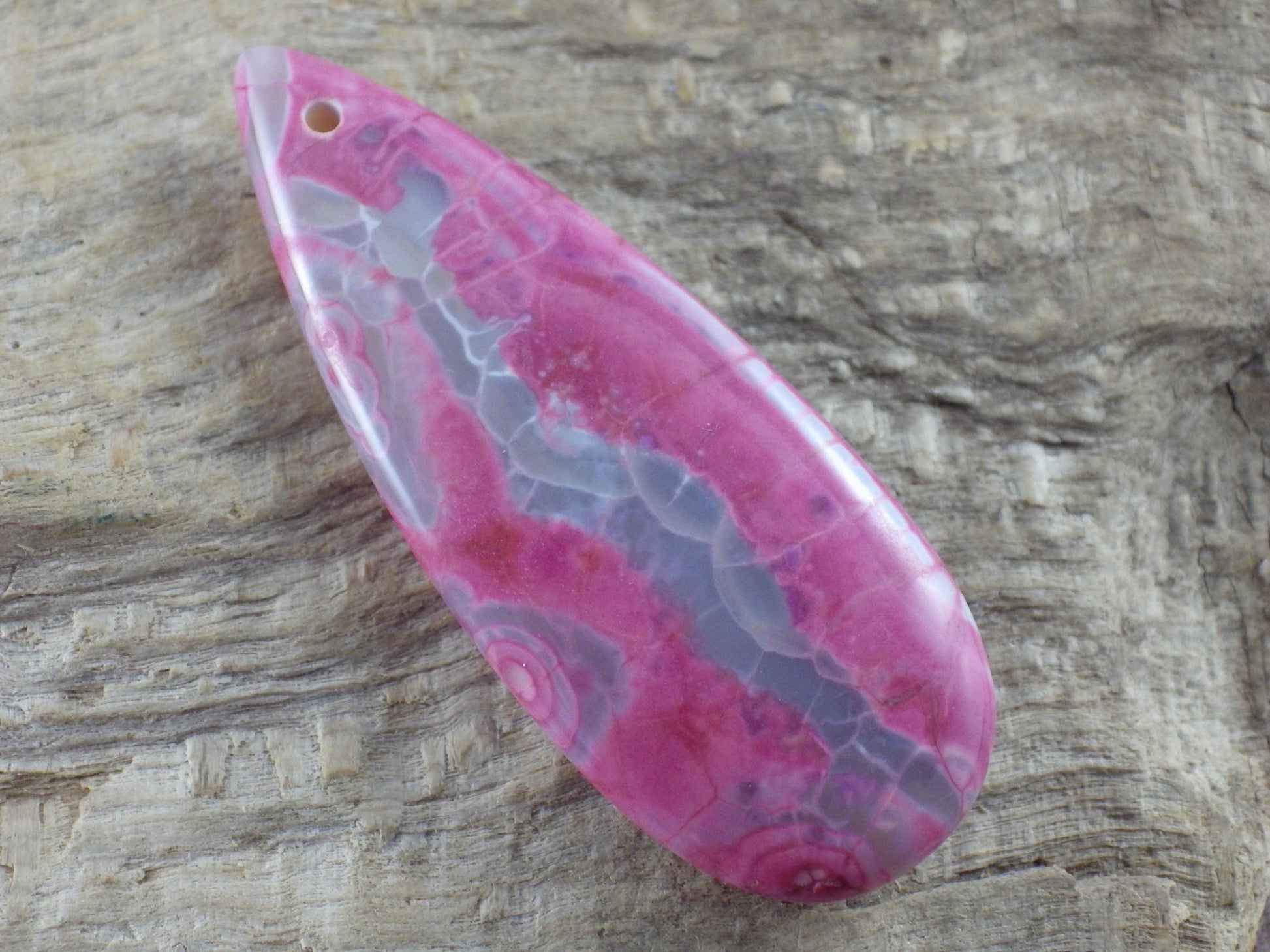 Pink Dragons Vein Agate Teardrop Pendant #02