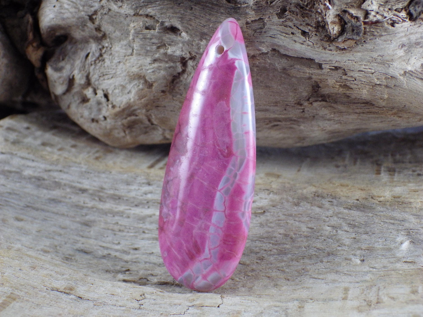 Pink Dragons Vein Agate Teardrop Pendant #02