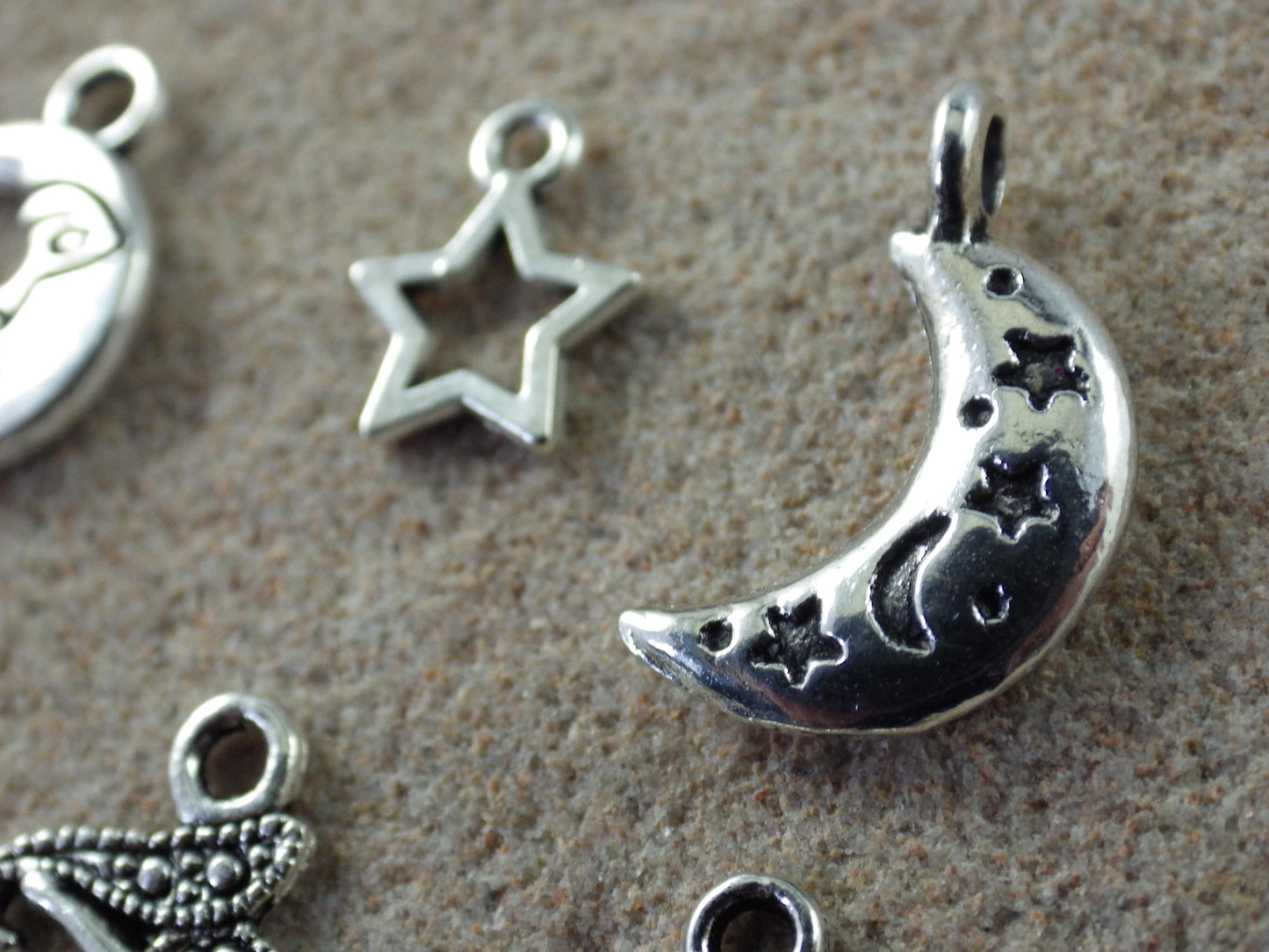 11 x Silver Crescent Moon Sun Star Bracelet Charms