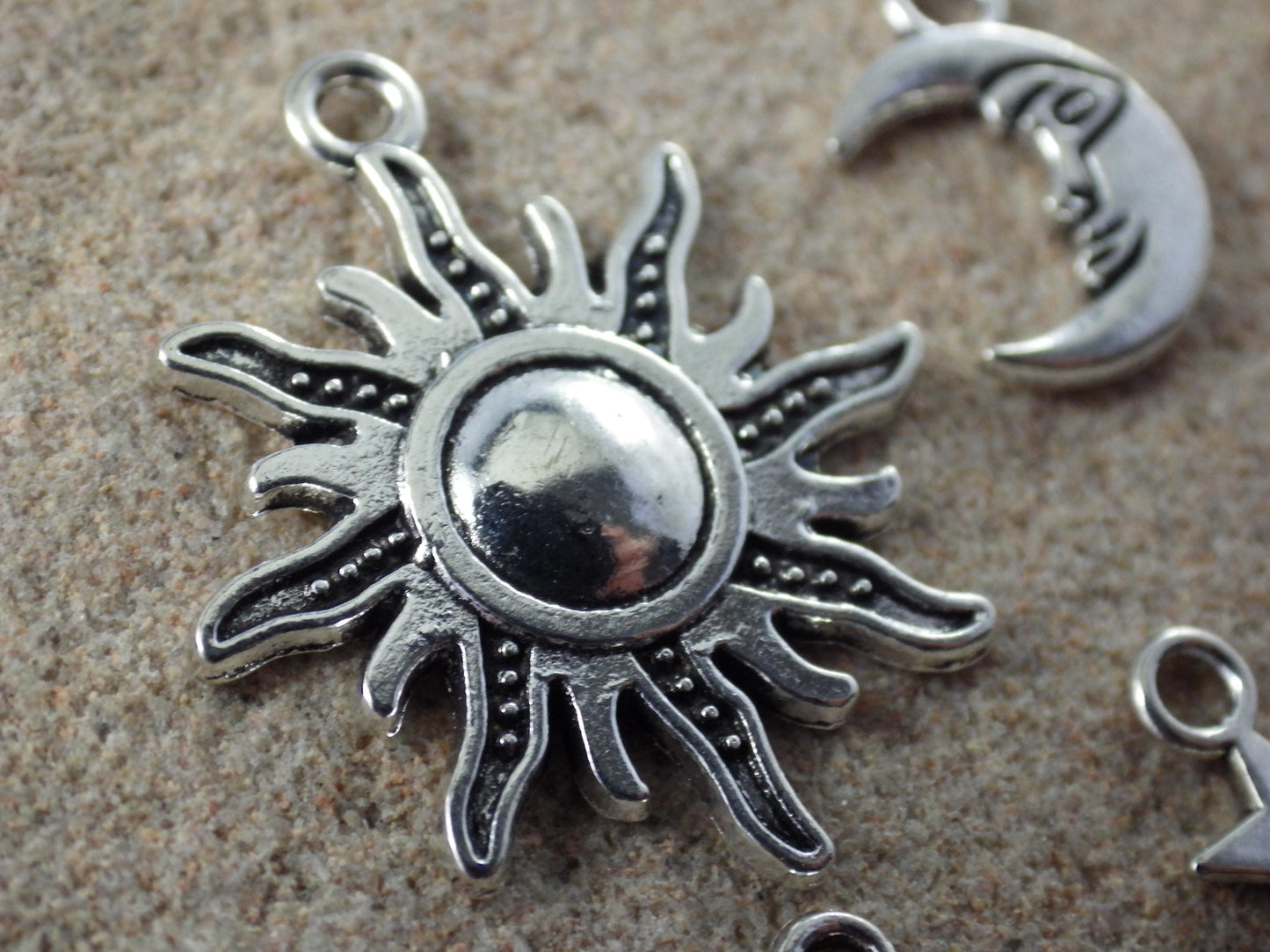 11 x Silver Crescent Moon Sun Star Bracelet Charms