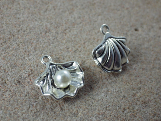 Oyster Shell 3D Charm Pendants, Sea Marine Beach Clam Bracelet Charms, Silver Earring Charms Necklace Pendants, Jewellery Making Supplies UK