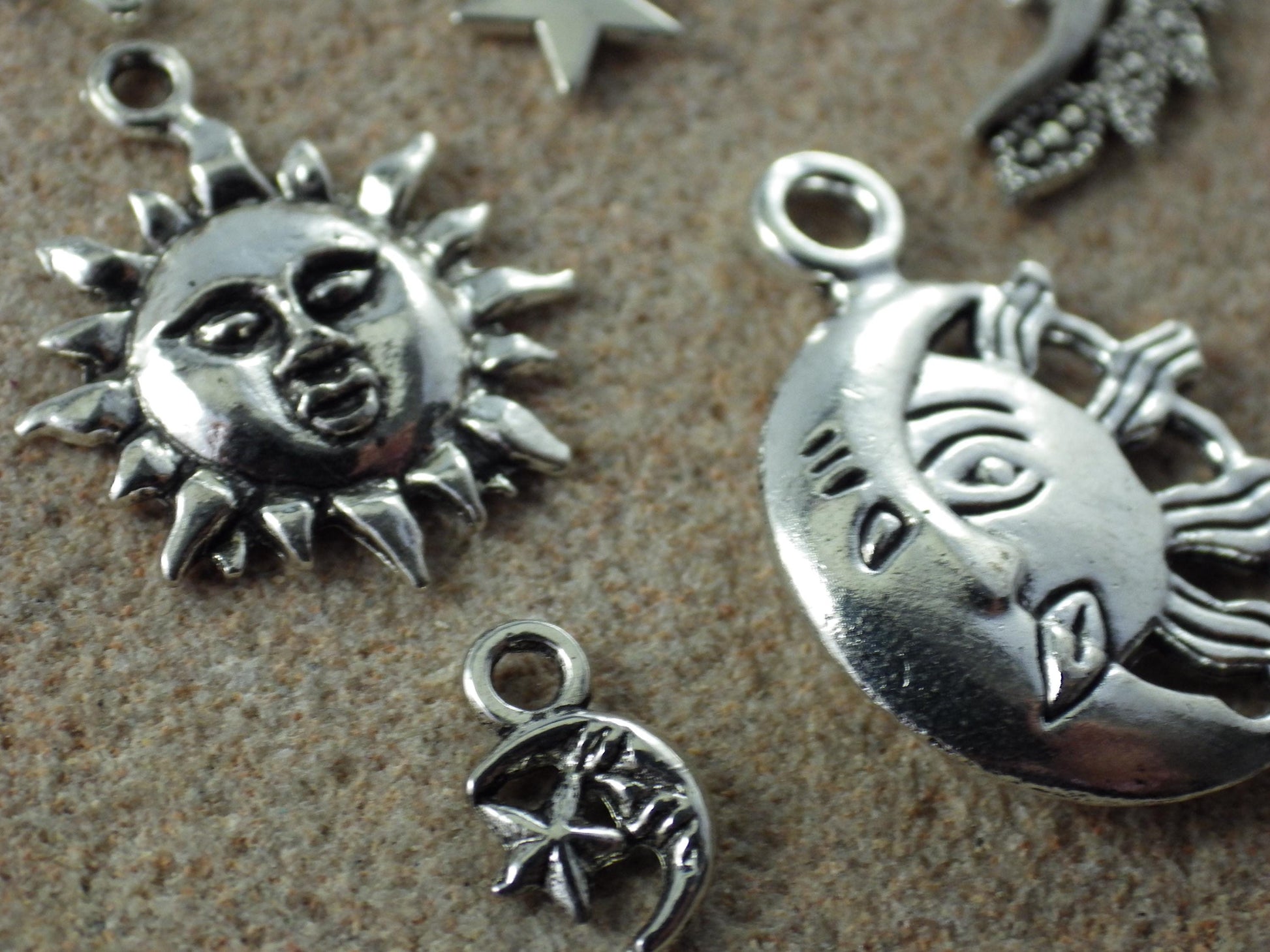 11 x Silver Crescent Moon Sun Star Bracelet Charms