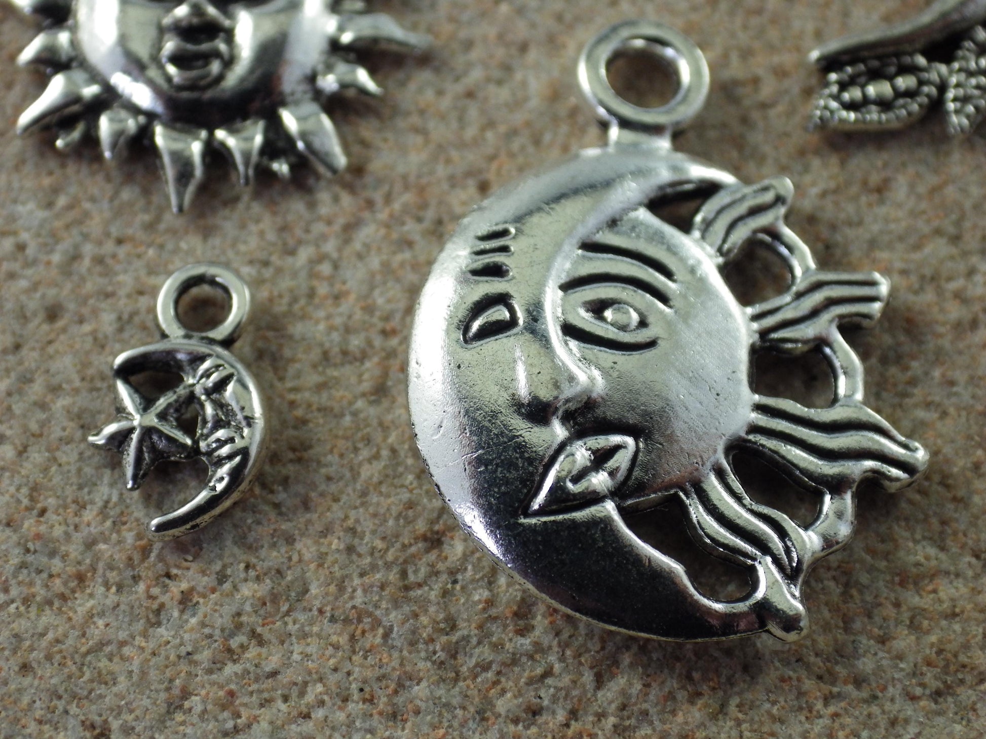 11 x Silver Crescent Moon Sun Star Bracelet Charms