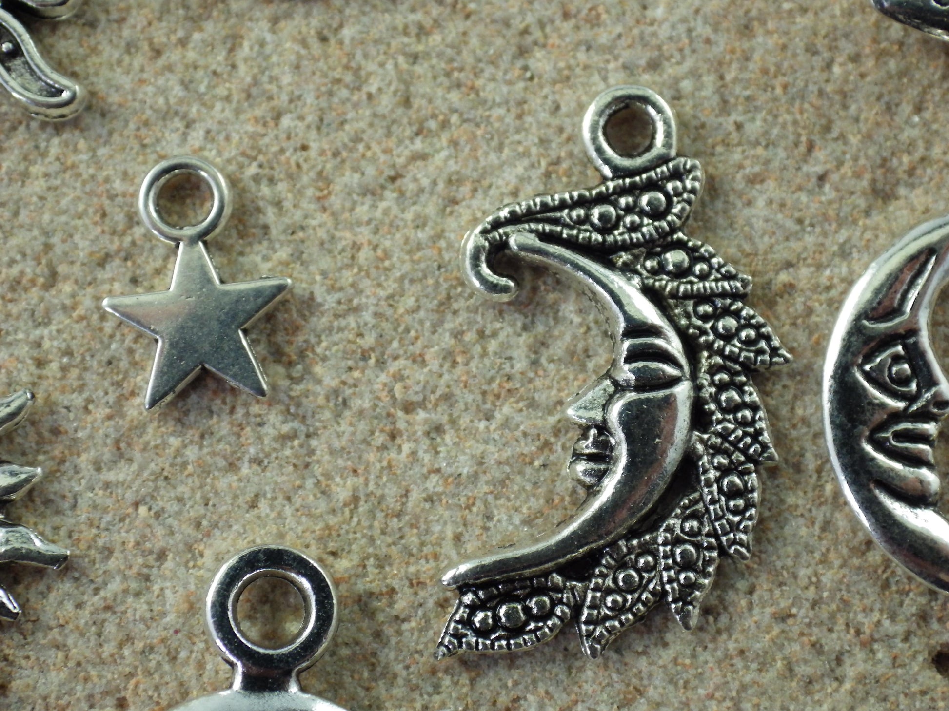 11 x Silver Crescent Moon Sun Star Bracelet Charms