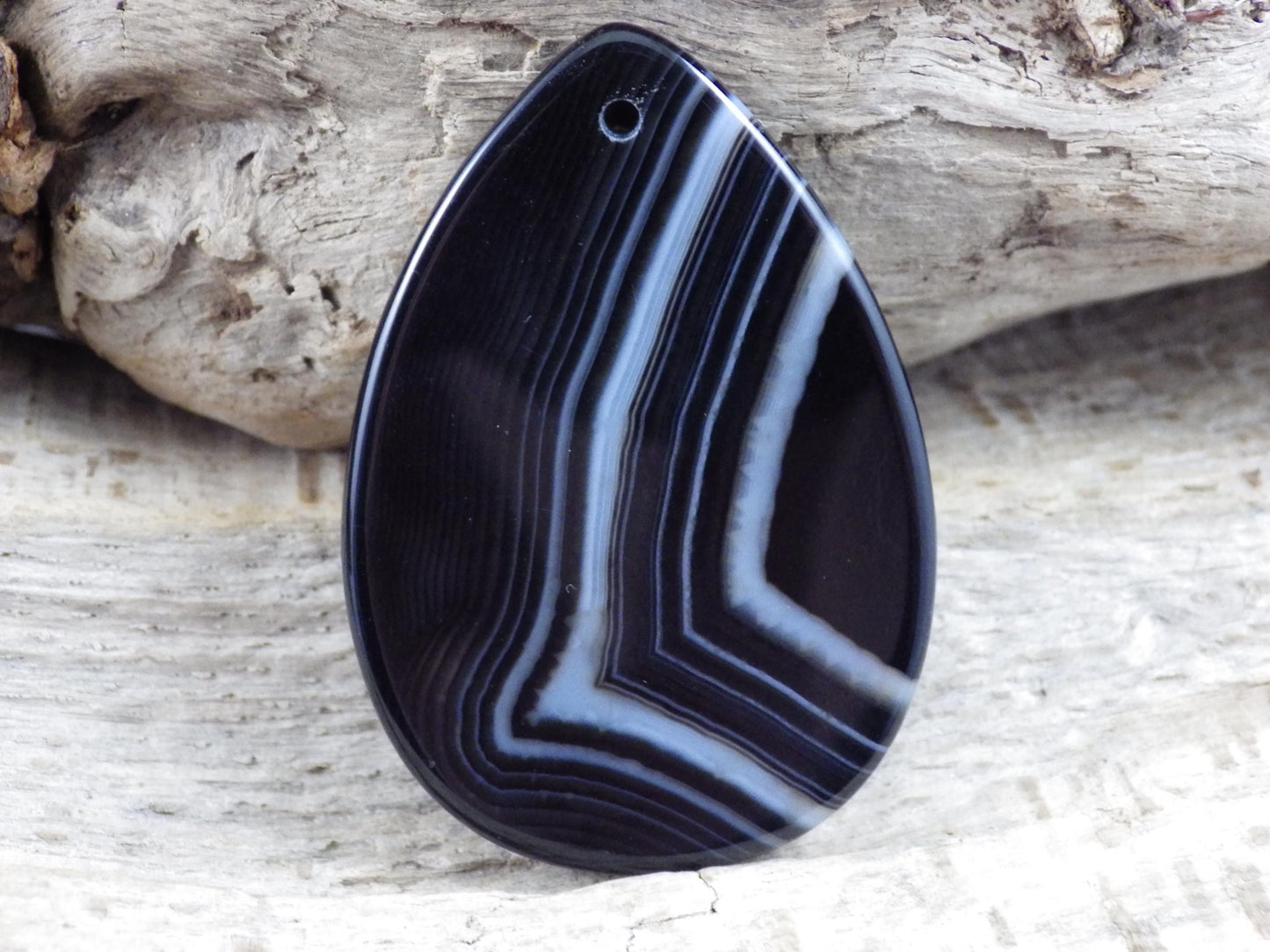 Black Ghost Quartz Crystal Pendant 30x25mm, Pear Shaped Teardrop, J8