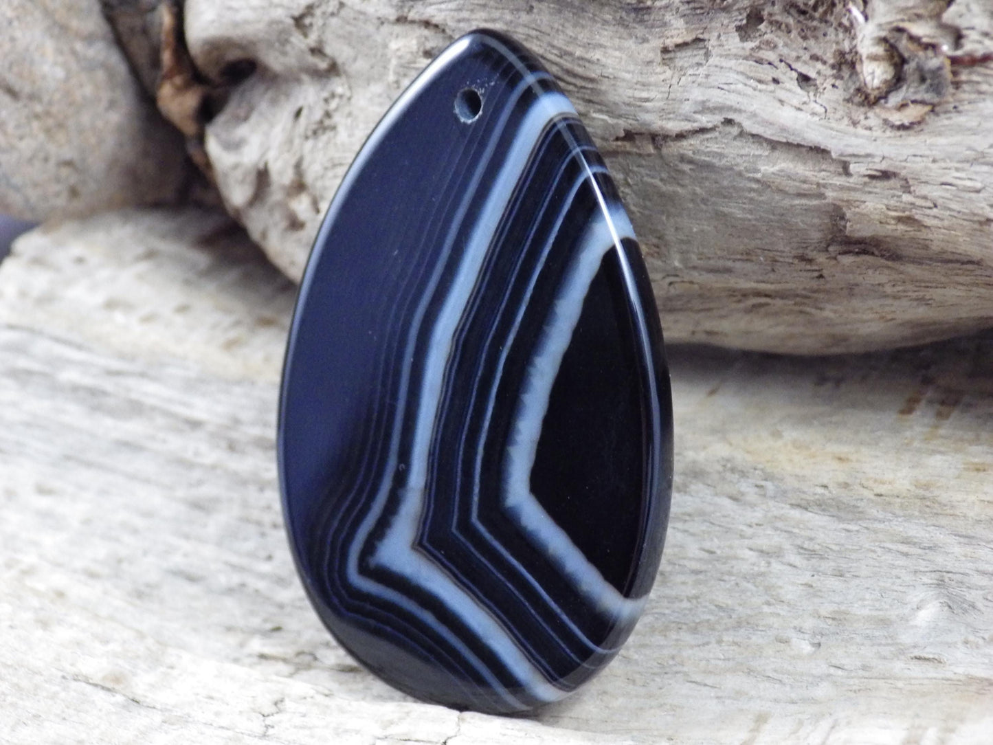 Black Ghost Quartz Crystal Pendant 30x25mm, Pear Shaped Teardrop, J8
