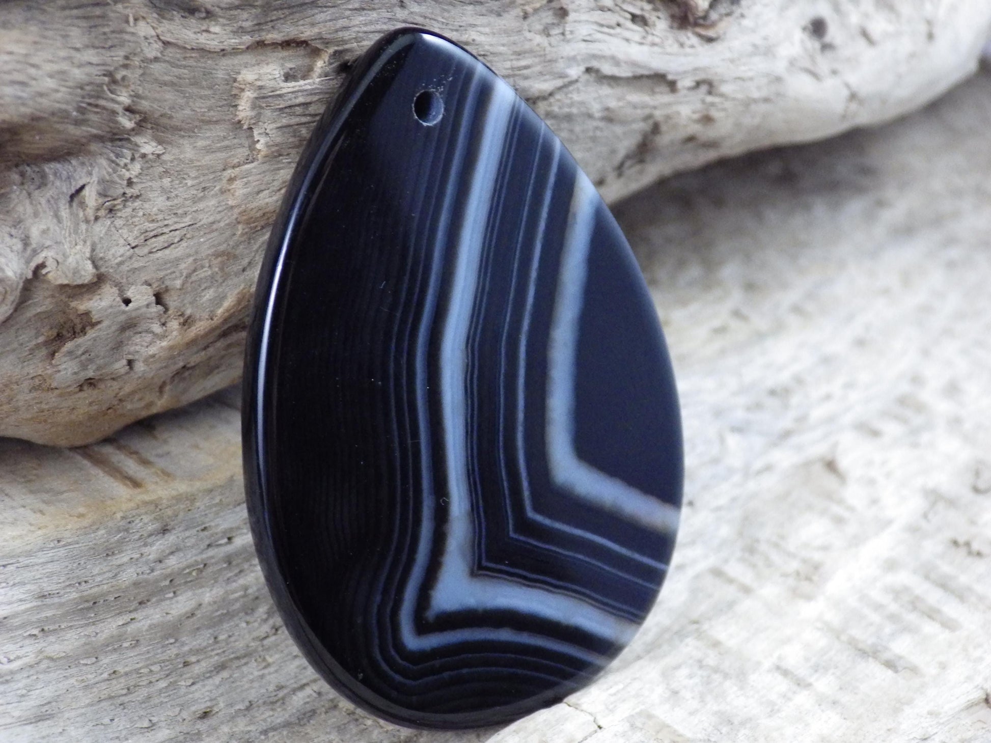 Black Ghost Quartz Crystal Pendant 30x25mm, Pear Shaped Teardrop, J8