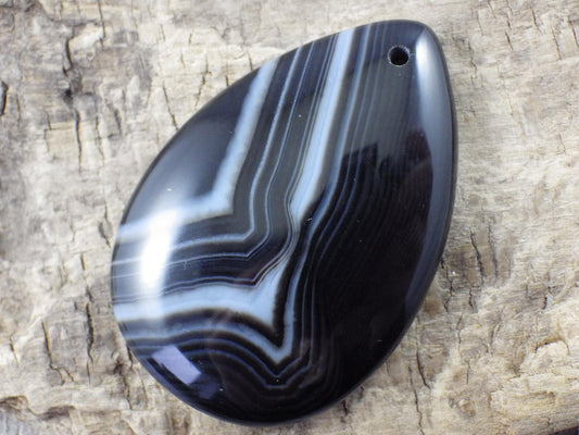 Black Ghost Quartz Crystal Pendant 30x25mm, Pear Shaped Teardrop, J8