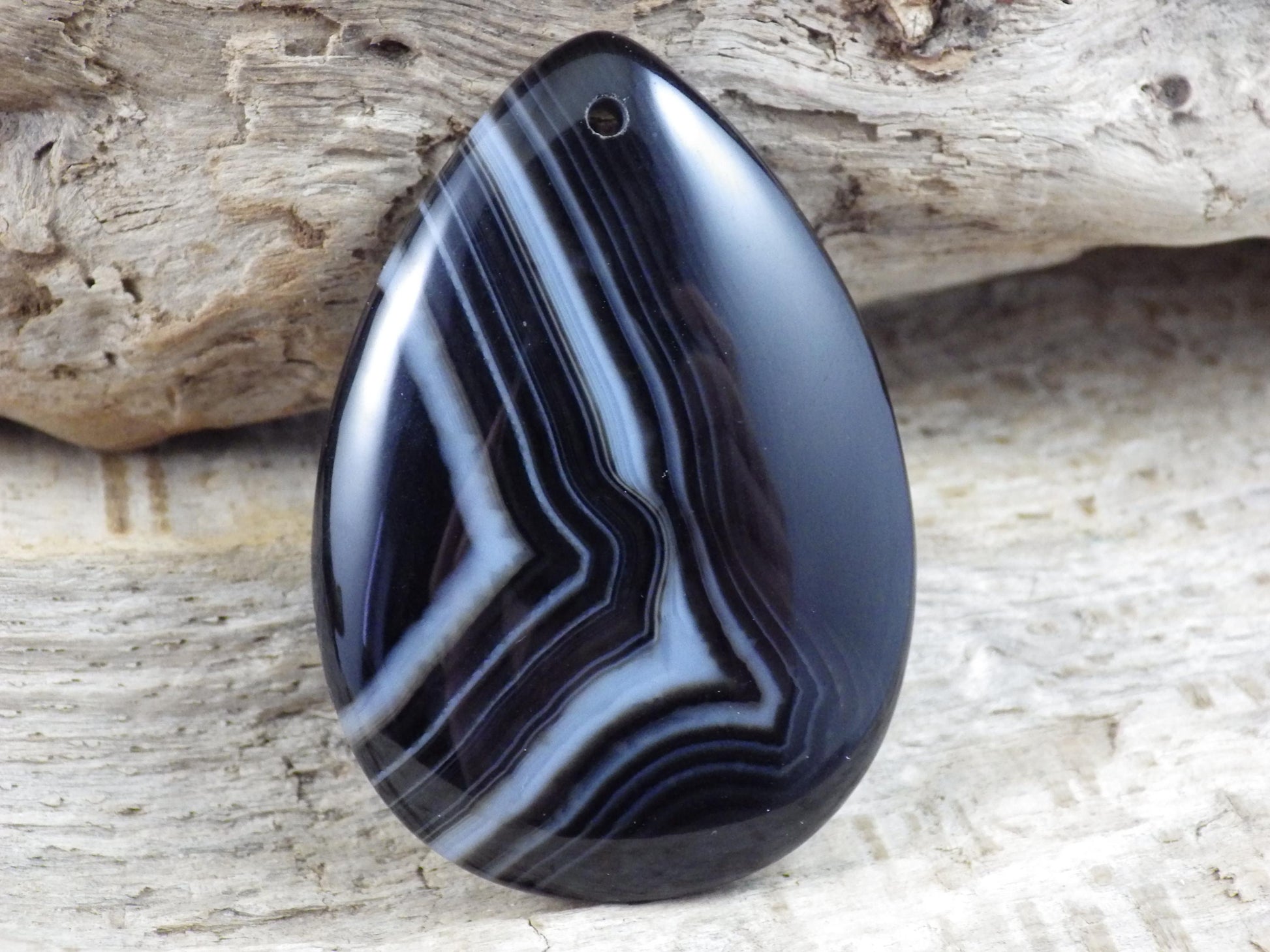 Black Ghost Quartz Crystal Pendant 30x25mm, Pear Shaped Teardrop, J8