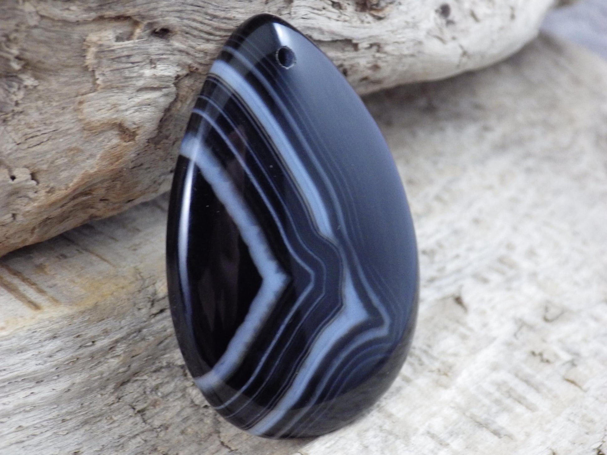 Black Ghost Quartz Crystal Pendant 30x25mm, Pear Shaped Teardrop, J8