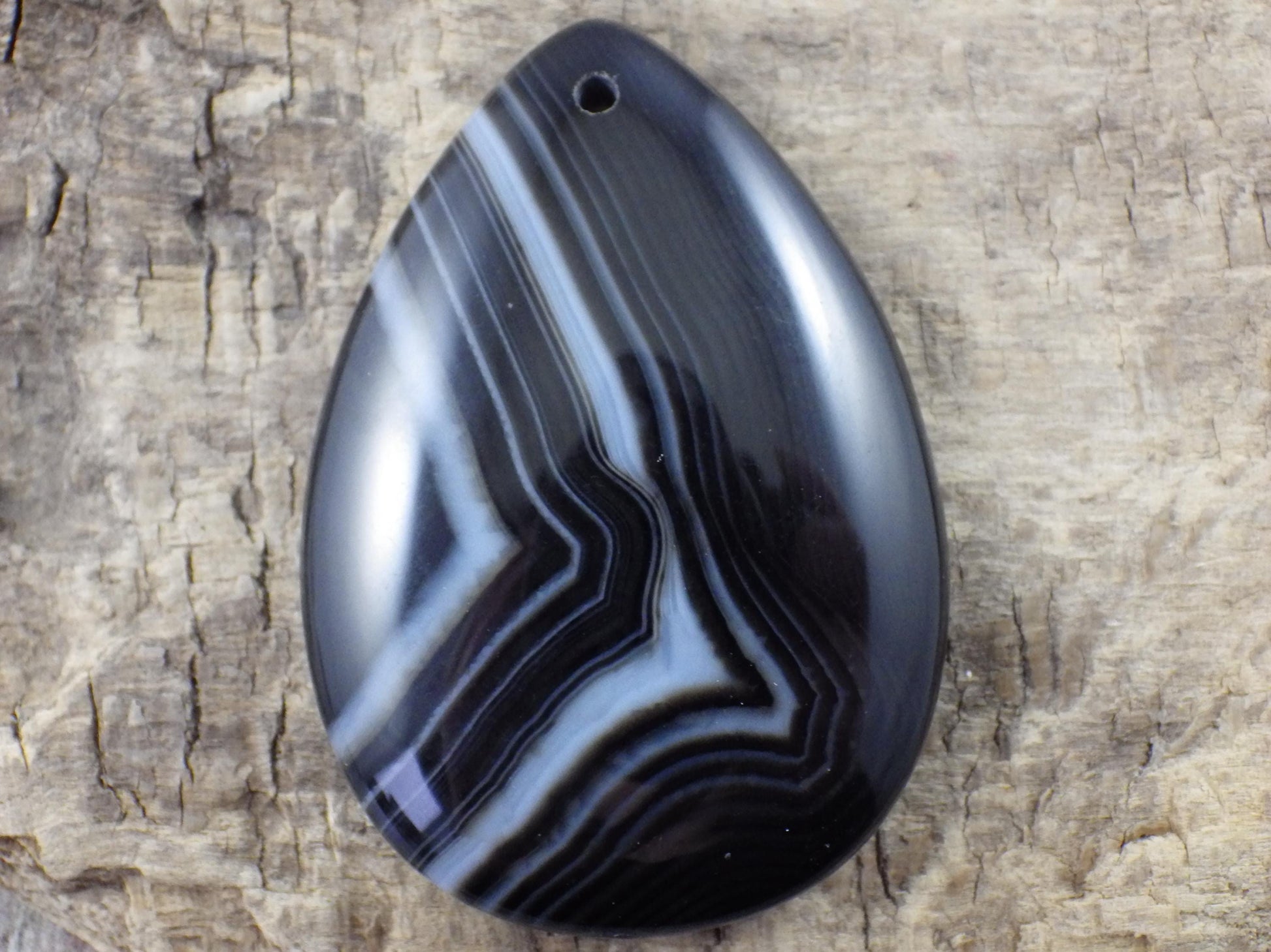 Black Ghost Quartz Crystal Pendant 30x25mm, Pear Shaped Teardrop, J8