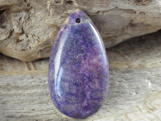 Fossil Coral Jasper Pendant 45x24mm Semi Precious Gemstone, Top Drilled Cabochon, Flat Back Teardrop Loose Stone, Jewelry Making Supplies L2