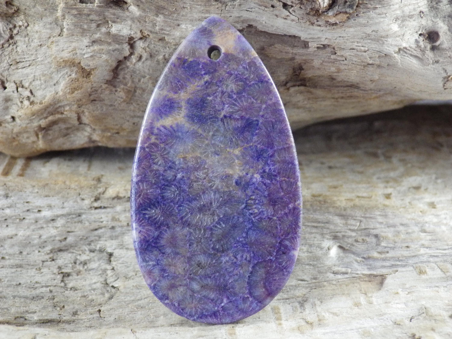 Fossil Coral Jasper Pendant 45x24mm Semi Precious Gemstone, Top Drilled Cabochon, Flat Back Teardrop Loose Stone, Jewelry Making Supplies L2