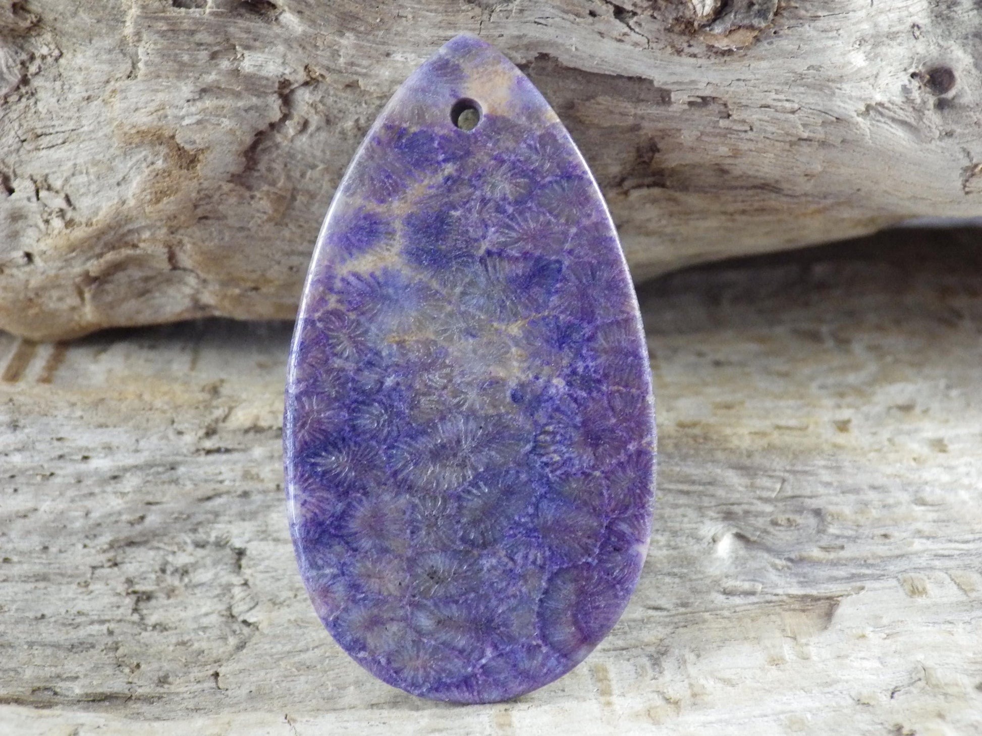 Fossil Coral Jasper Pendant 45x24mm Semi Precious Gemstone, Top Drilled Cabochon, Flat Back Teardrop Loose Stone, Jewelry Making Supplies L2