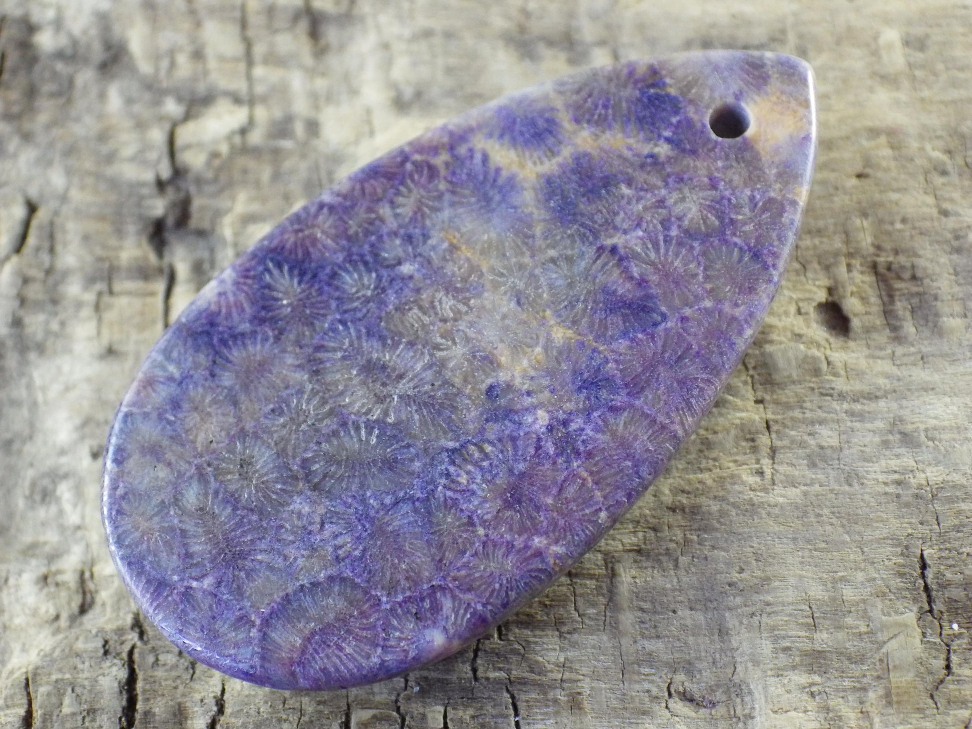 Fossil Coral Jasper Pendant 45x24mm Semi Precious Gemstone, Top Drilled Cabochon, Flat Back Teardrop Loose Stone, Jewelry Making Supplies L2