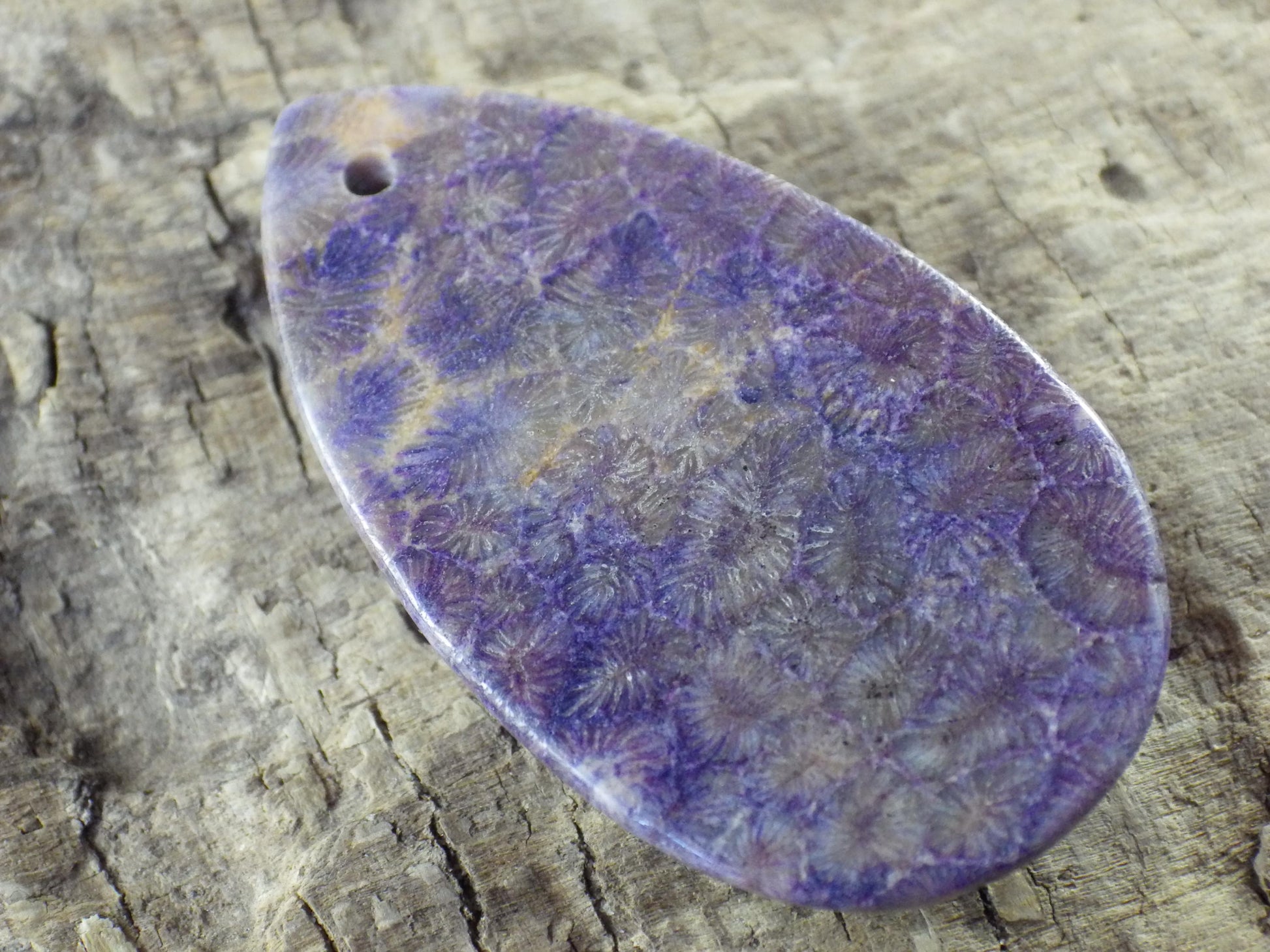Fossil Coral Jasper Pendant 45x24mm Semi Precious Gemstone, Top Drilled Cabochon, Flat Back Teardrop Loose Stone, Jewelry Making Supplies L2