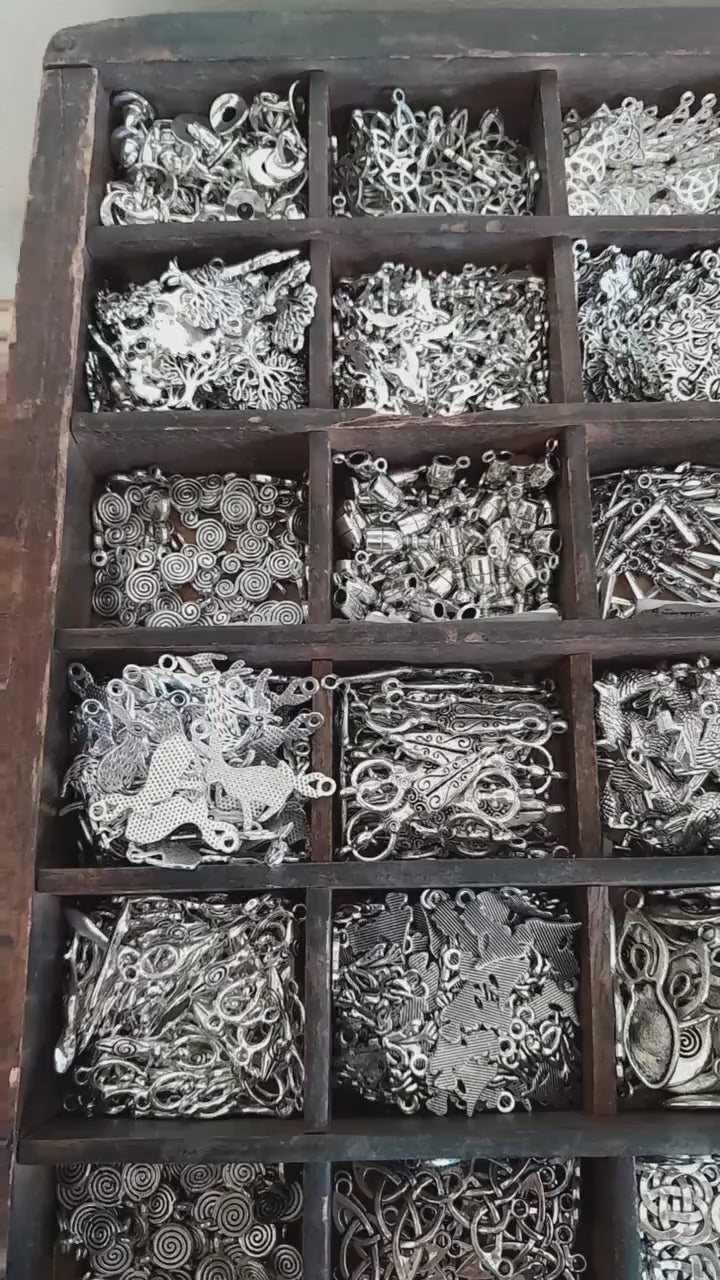50 x Wholesale Bulk Pagan Charms, Mixed Wiccan Gothic Wicca Silver Pendants Set, Bracelet Charms, Pentagram Moon Goddess Hare Raven, UK