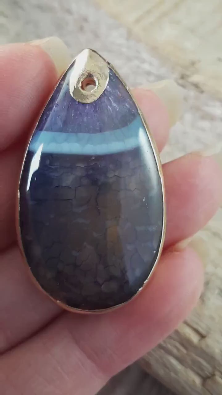 Dragons Vein Fire Agate Teardrop Pendant, 41x23mm Semi Precious Gemstone, Flat Backed Top Drilled Stone, Jewelry Making Supplies, UK H5