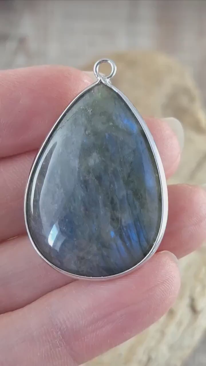 Labradorite Teardrop Pendant 40x26mm, Semi Precious Gemstone, Necklace Pendant, Designer Loose Stone, Jewelry Making Supplies A6