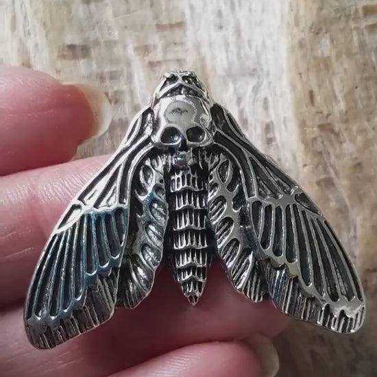 Death Head Moth Charm Pendant 42x32mm, Silver Gothic Pagan Halloween Necklace Pendant, Concealed Bail, Jewelry Making, Craft Supplies, UK