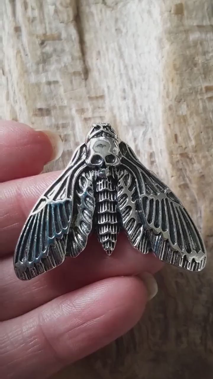 Death Head Moth Charm Pendant 42x32mm, Silver Gothic Pagan Halloween Necklace Pendant, Concealed Bail, Jewelry Making, Craft Supplies, UK