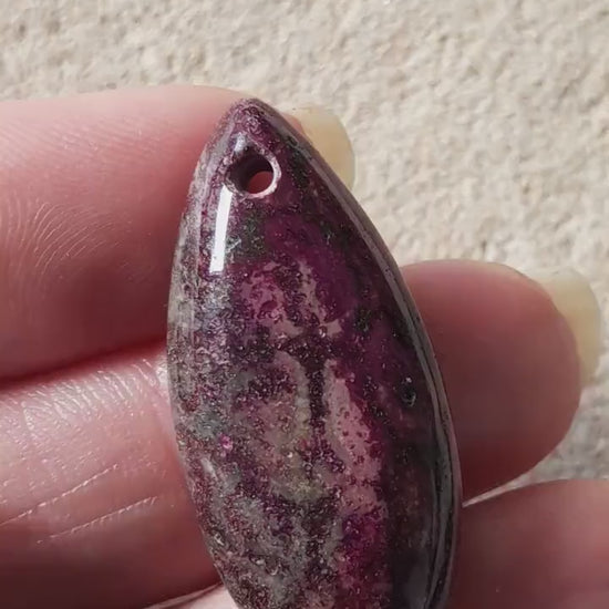 Fossil Coral Jasper Teardrop Pendant 34x15mm, Semi Precious Gemstone, Top Drilled Polished Loose Stone, Jewelry Making Supplies UK Seller H6