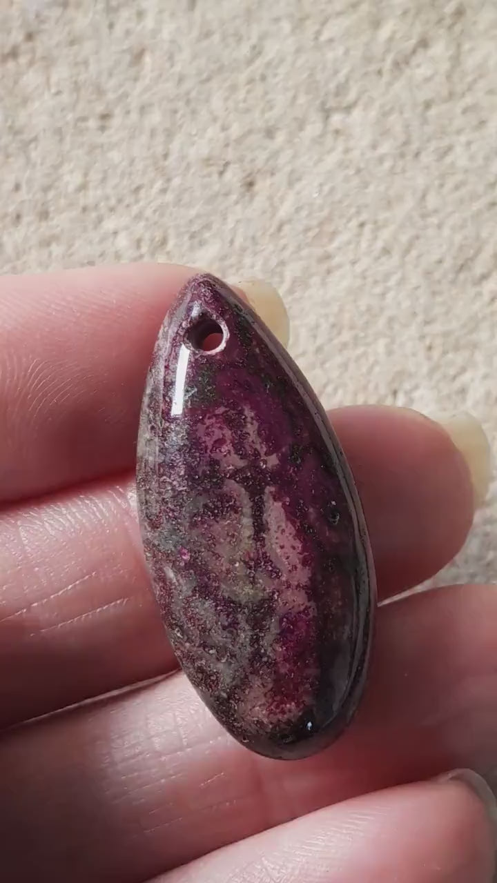 Fossil Coral Jasper Teardrop Pendant 34x15mm, Semi Precious Gemstone, Top Drilled Polished Loose Stone, Jewelry Making Supplies UK Seller H6