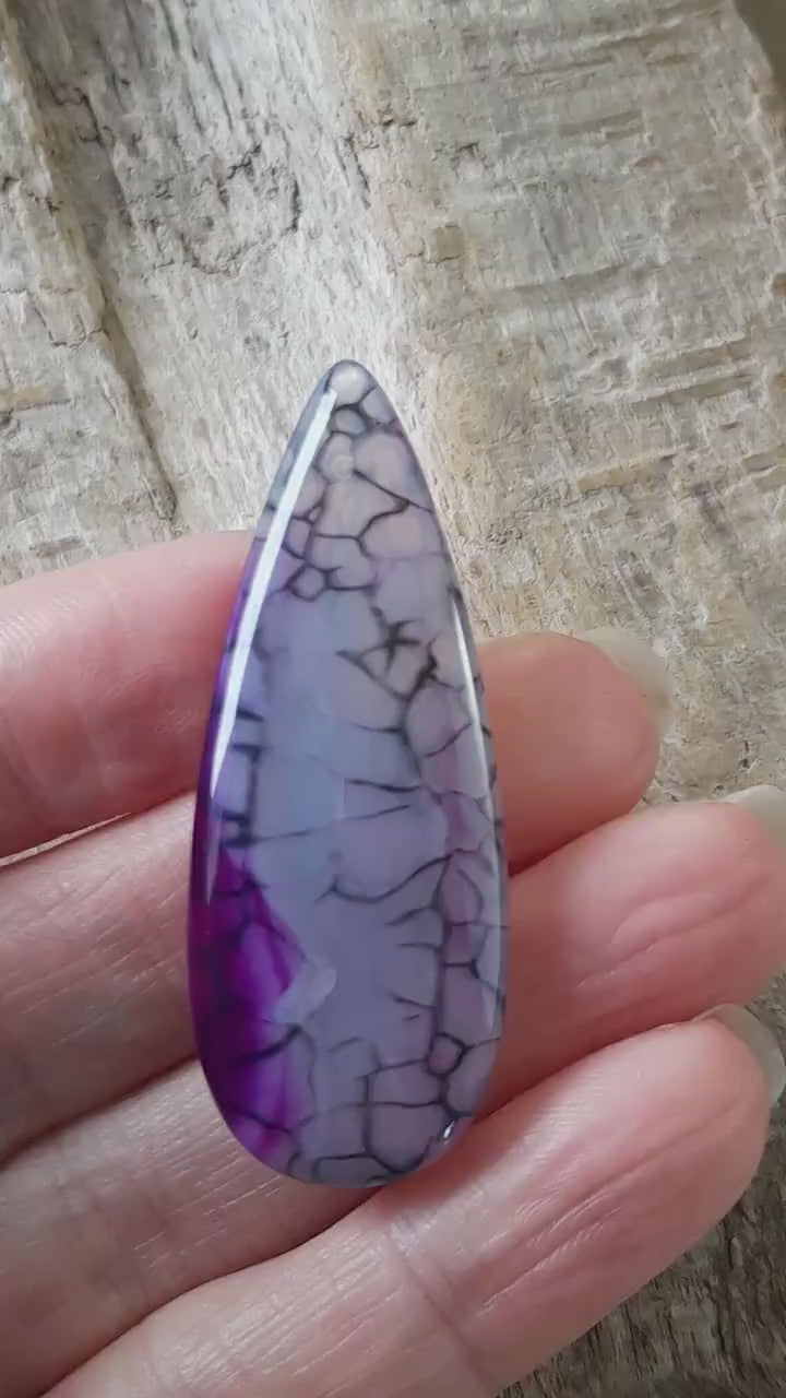 Dragons Vein Agate Semi Precious Gemstone Pendant 48x20mm, Top Drilled Teardrop Loose Stone, Focal Bead, Jewellery Making Supplies UK, N5