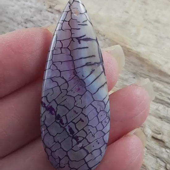 49x20mm Purple Dragons Vein Agate Pendant, Semi Precious Gemstone, Designer's Loose Stone, Teardrop Pendant, Jewelry Making Supplies, UK H7