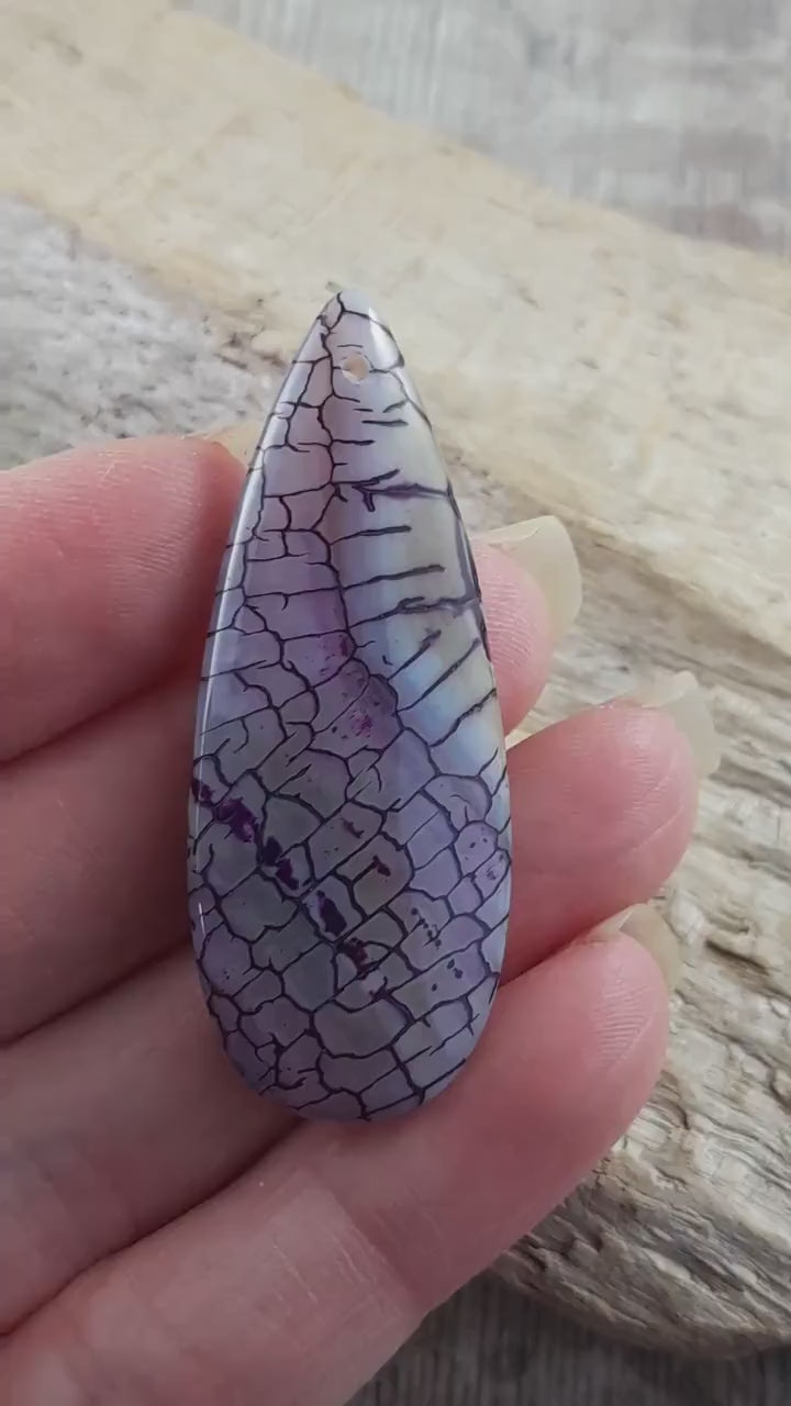 49x20mm Purple Dragons Vein Agate Pendant, Semi Precious Gemstone, Designer's Loose Stone, Teardrop Pendant, Jewelry Making Supplies, UK H7