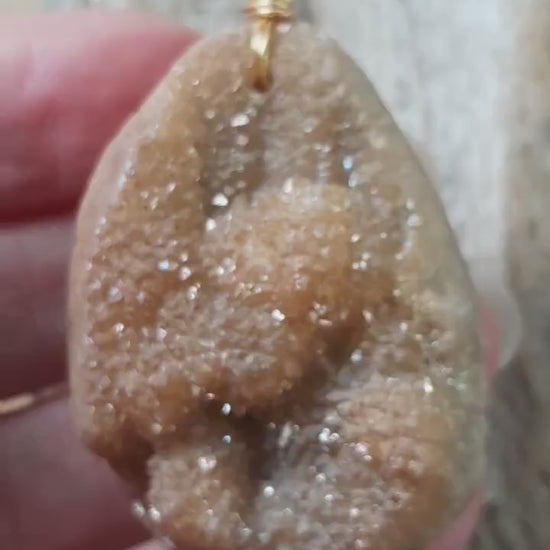 Peach Druzy Quartz Geode Crystal Teardrop Pendant, 45x35mm Semi Precious Gemstone, Focal Bead Loose Stone, Jewelry Making Supplies, UK T2