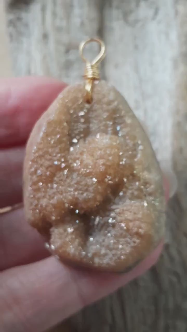 Peach Druzy Quartz Geode Crystal Teardrop Pendant, 45x35mm Semi Precious Gemstone, Focal Bead Loose Stone, Jewelry Making Supplies, UK T2