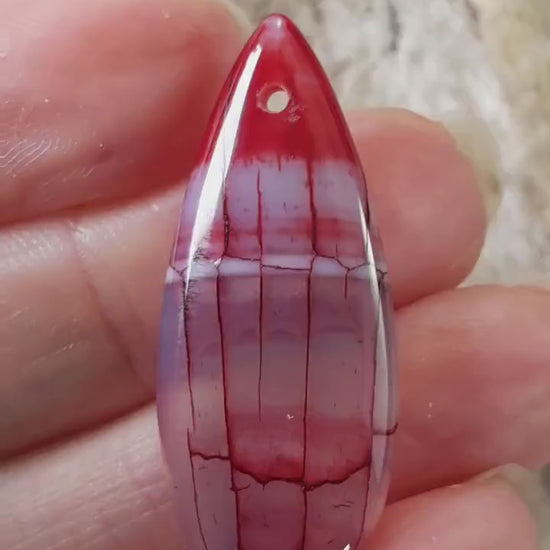Dragons Vein Fire Agate Pendant 35x15mm, Semi Precious Gemstone, Flat Backed Loose Stone, Jewellery Making Supplies, UK Seller J9