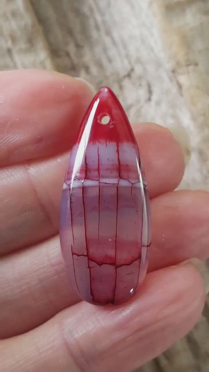 Dragons Vein Fire Agate Pendant 35x15mm, Semi Precious Gemstone, Flat Backed Loose Stone, Jewellery Making Supplies, UK Seller J9