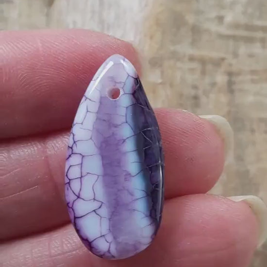 Purple Dragon's Vein Agate Pendant 29x15mm, Semi Precious Gemstone, Flat Backed Teardrop, Loose Stone, Jewellery Making Supplies UK P4