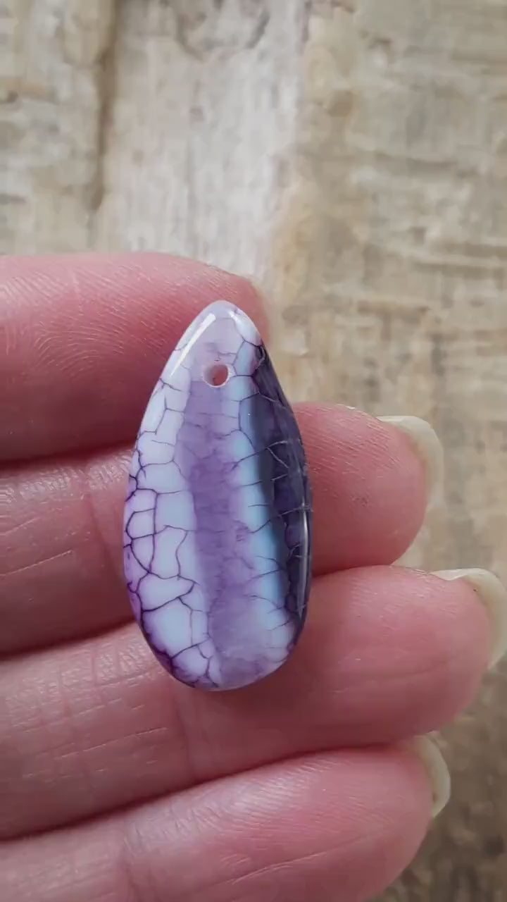 Purple Dragon's Vein Agate Pendant 29x15mm, Semi Precious Gemstone, Flat Backed Teardrop, Loose Stone, Jewellery Making Supplies UK P4